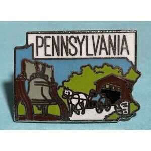 Pennsylvania - State shaped Liberty Bell & Amish Scene Souvenir Pin